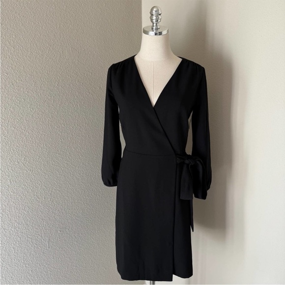 J. Crew Black Size Zero Wrap Dress With Sleeves | Size 0 - Picture 2 of 8